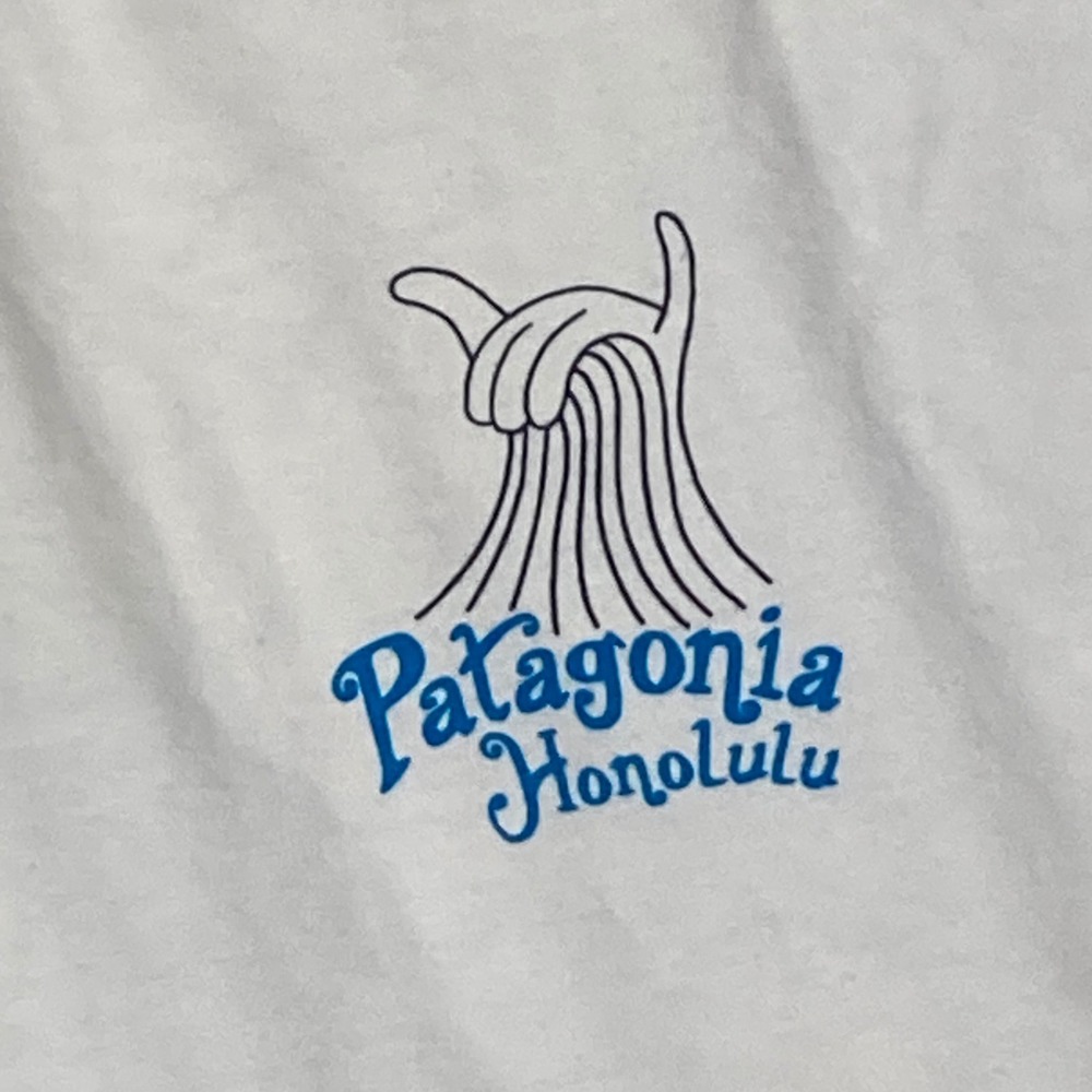 Patagonia Honolulu Shaka Wave Graphic T-Shirt White Mens Large Slim Fit Cotton - Picture 2 of 6